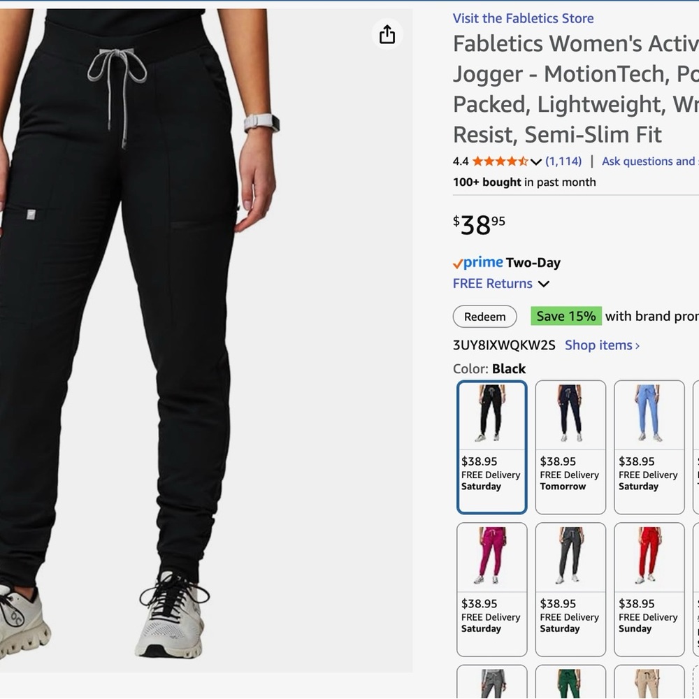 Fabletics Women's Black MotionTech Joggers